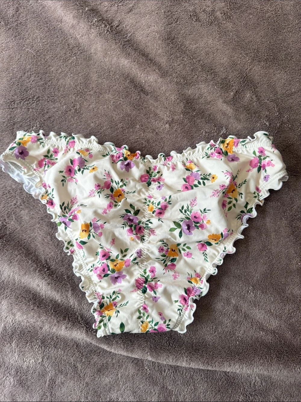 Shade & Shore Cream Floral Ruffle Bikini Bottoms with Pink and Yellow Flowers
